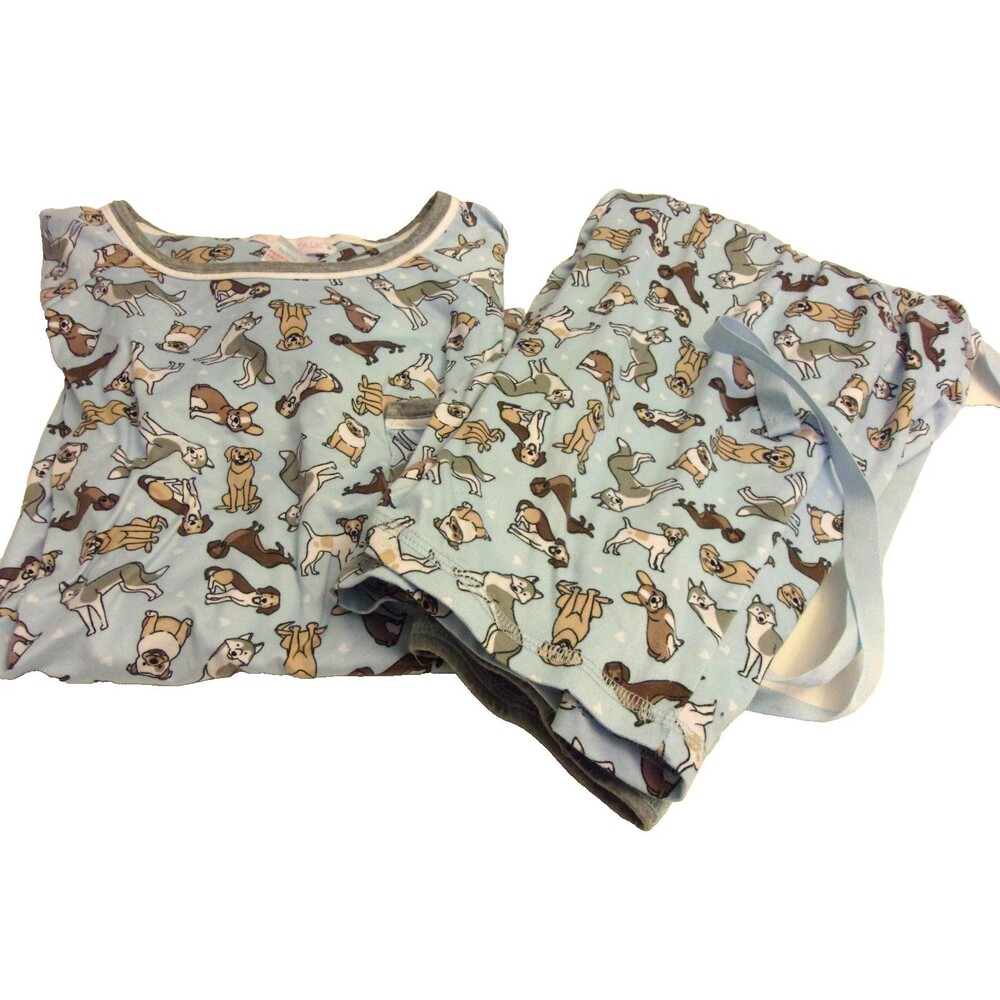 Pillow Talk Happy Dog Pajamas T-Shirt & Cropped Pants Size Medium Stretchy Women
